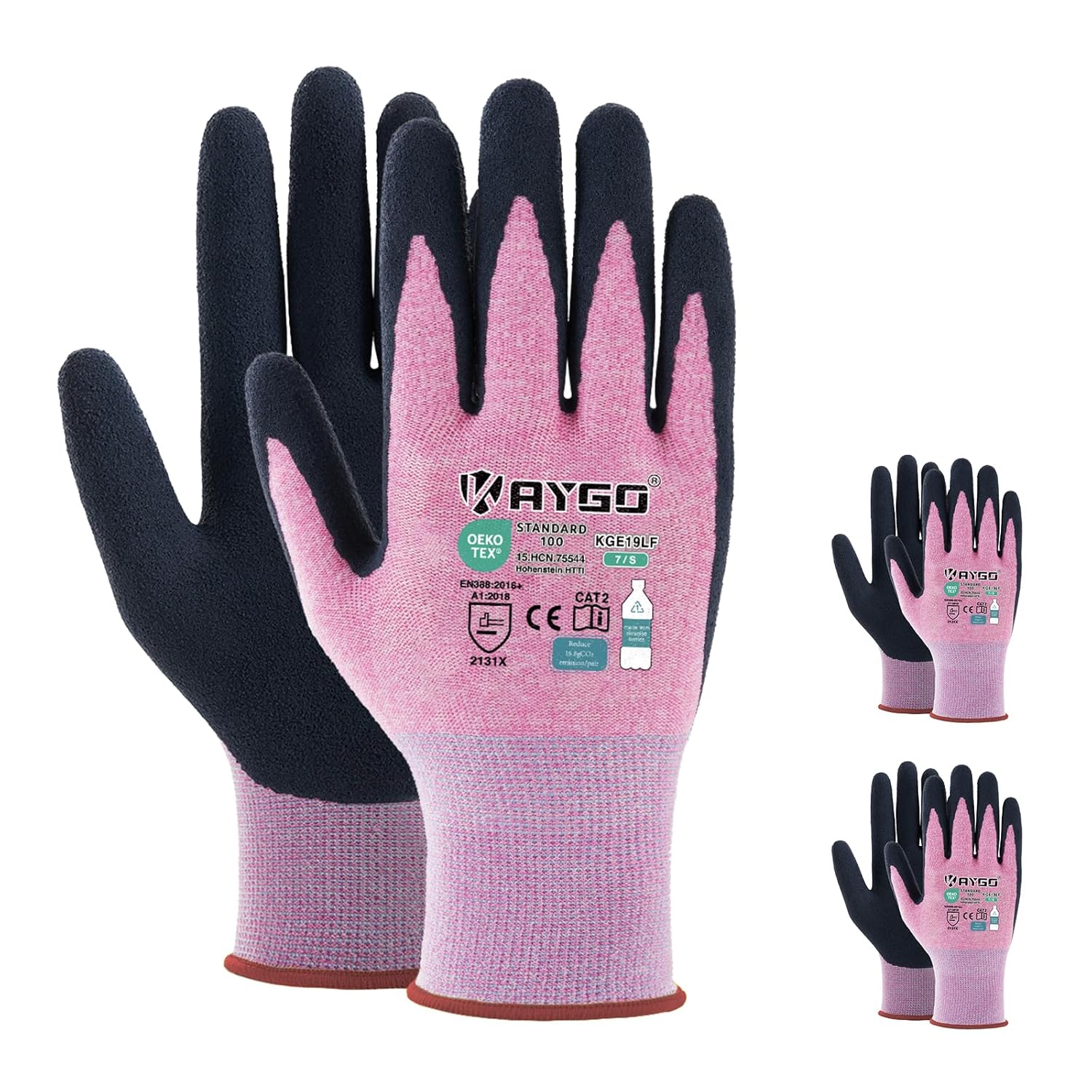 KAYGO Latex Coated Work Gloves for Women Breathable, 3 Pairs Recycled Polyester...