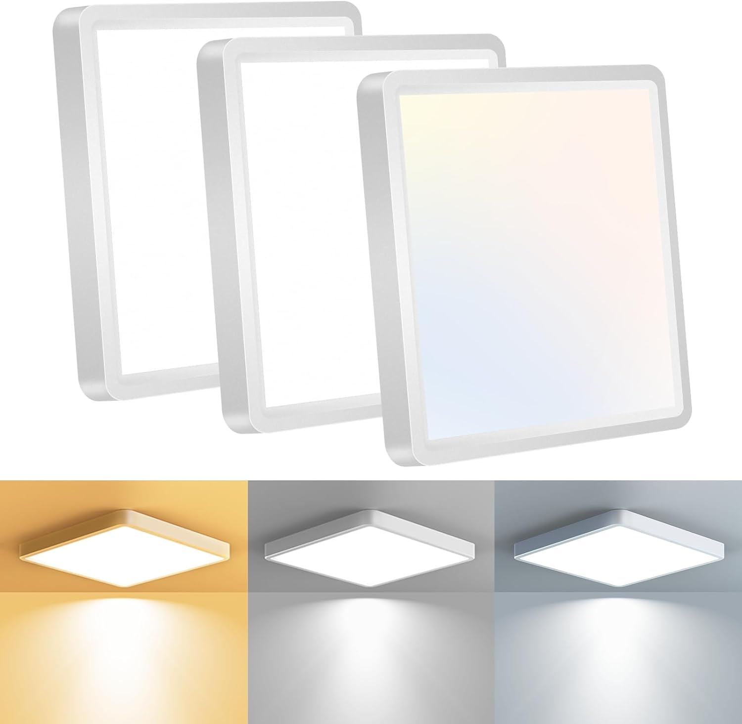 slochi 3 Pack LED Ceiling Light,15W 1500LM Bathroom Lights Ceiling 3000K/4000K/6...