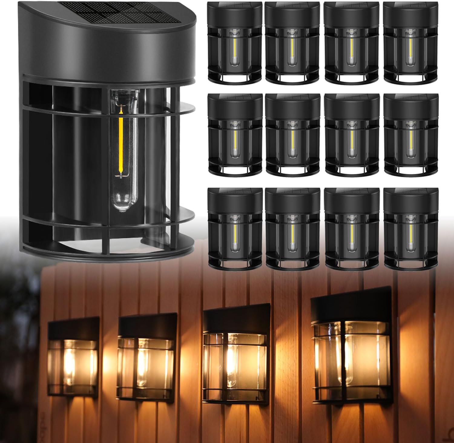 12 Pack Solar Fence Lights, LED Solar Lights Outdoor Waterproof, Solar Powered O...