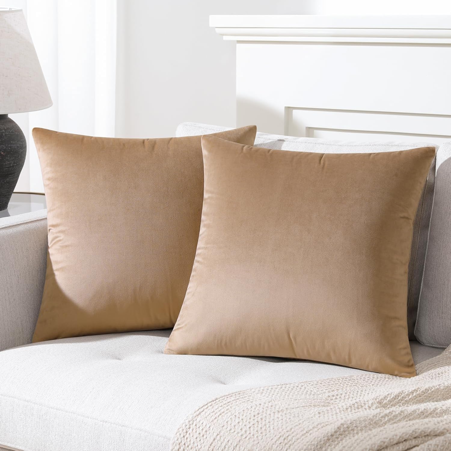 Mixhug Decorative Throw Pillow Covers, Velvet Cushion Covers, Solid Throw Pillow...