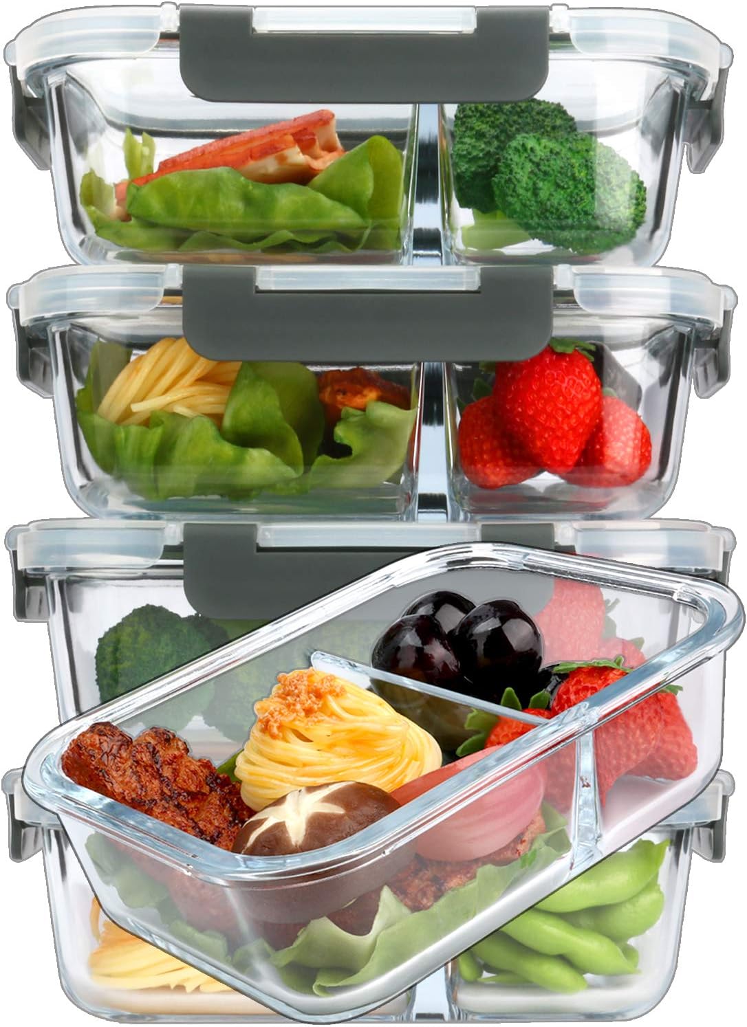 M MCIRCO [5-Pack,36 Oz Glass Meal Prep Containers 2 Compartments Portion Control...
