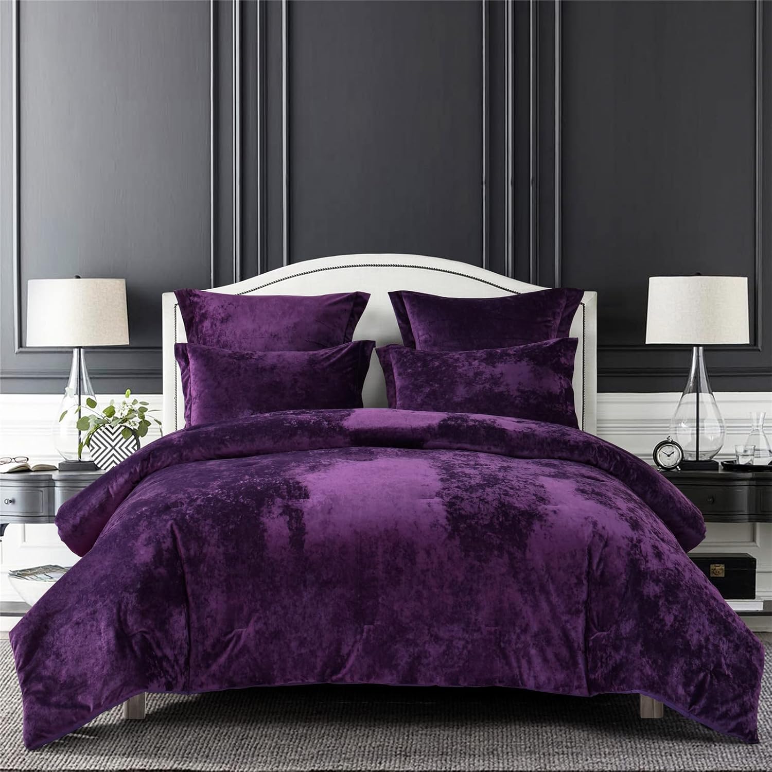 Luxurious Sunshine Nicole Velvet Comforter Set, Special Distressed Velvet Face a...