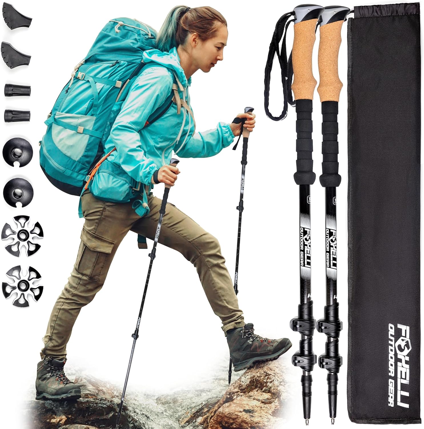 Foxelli Carbon Fiber Trekking Poles, Special Lightweight Collapsible Hiking Pole...