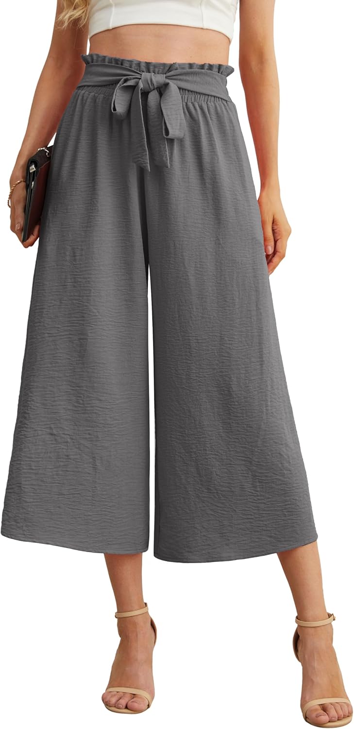 IWOLLENCE Women flowy loose Wide Leg Pant summer beach casual trousers high wais...