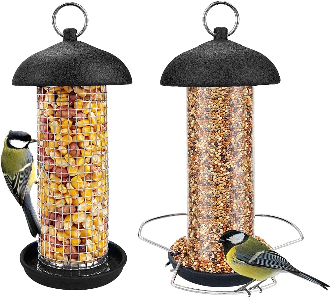 Urban Deco Hanging Mini Bird Feeders Set Metal Tube Mixed Seed Feeder with Hange...