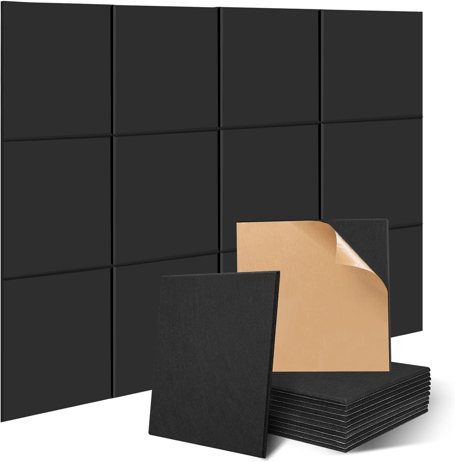 JAMELO 12pcs Square Acoustic Absorption Panels Set, 30x30x1cm Self-Adhesive Stud...