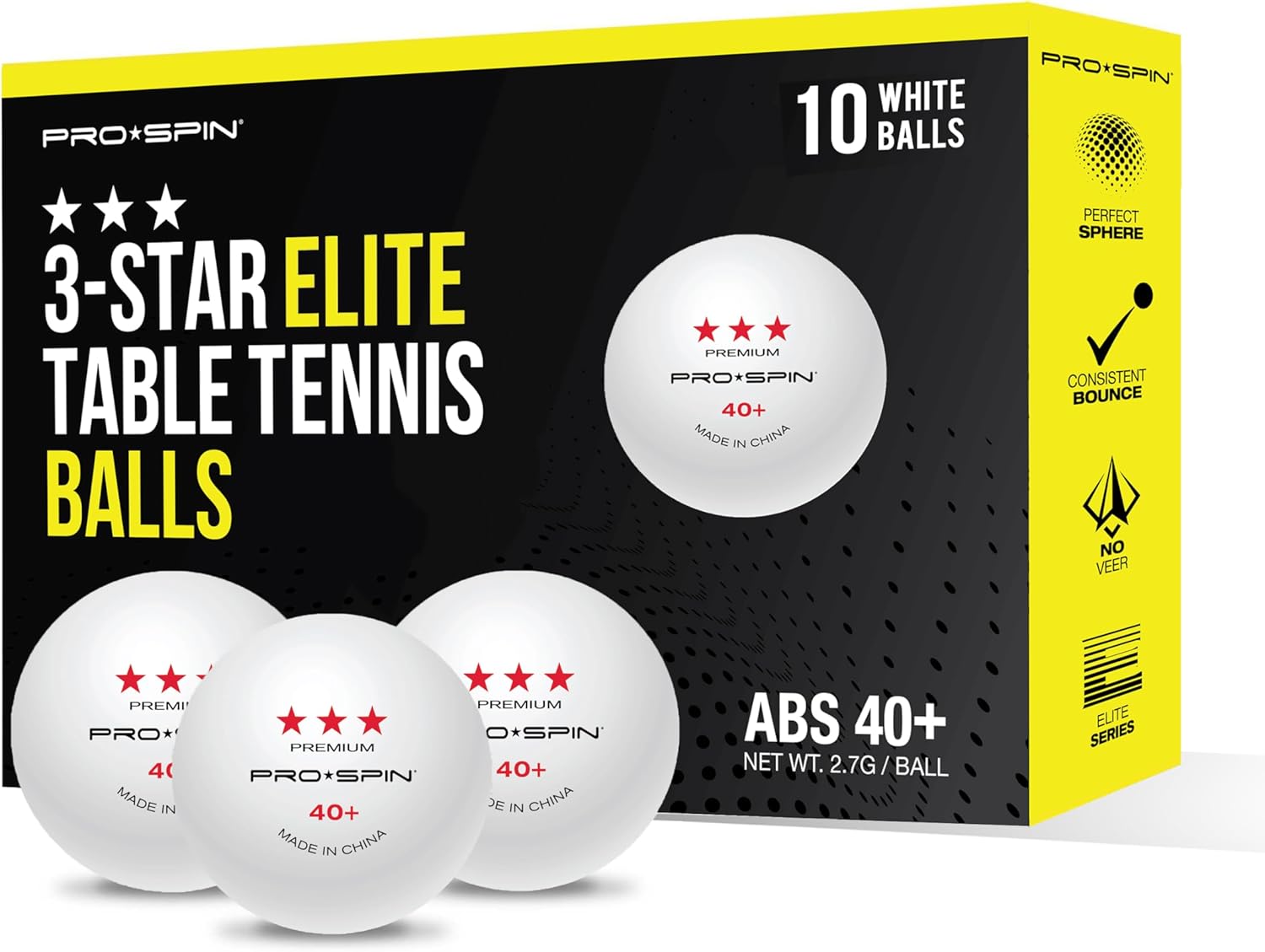 PRO SPIN Ping Pong Balls - Premium 3-Star Competition Level White Table Tennis B...