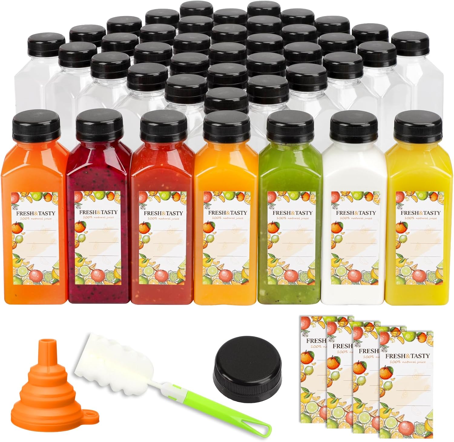 TOMNK 45pcs Juice Bottles, 12oz Reusable Juice Bottles with Caps and Labels, Fun...