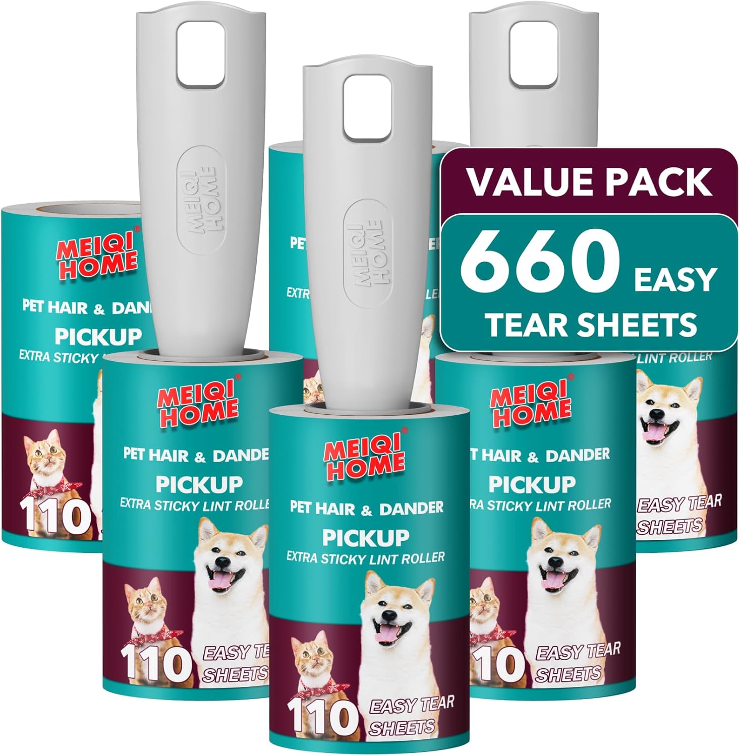 MEIQIHOME Lint Rollers for Pet Hair Extra Sticky, 660 Sheets Value Set Lint Roll...