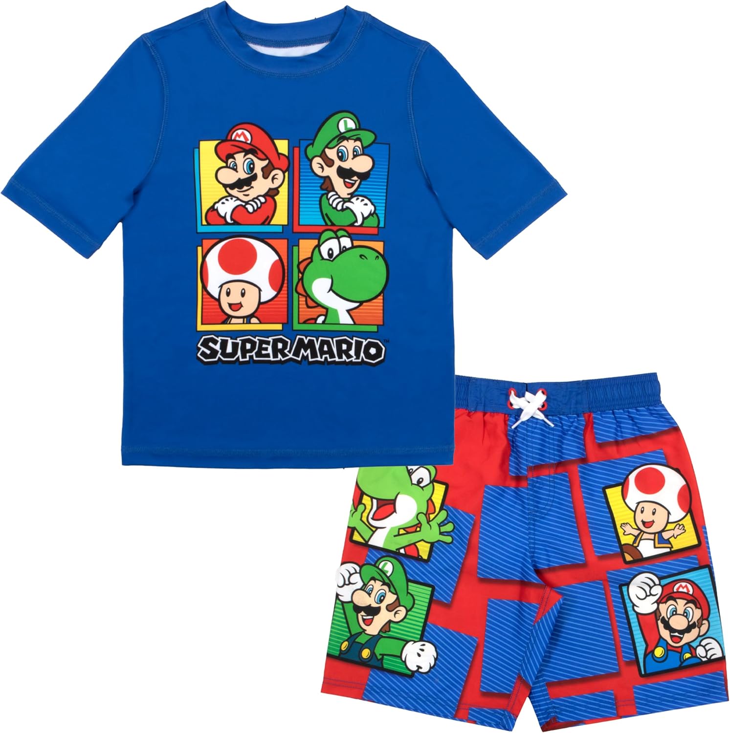 Nintendo Super Mario Bros Boys Swim Wear Rash Guard Set Super Mario 2 Piece Set...