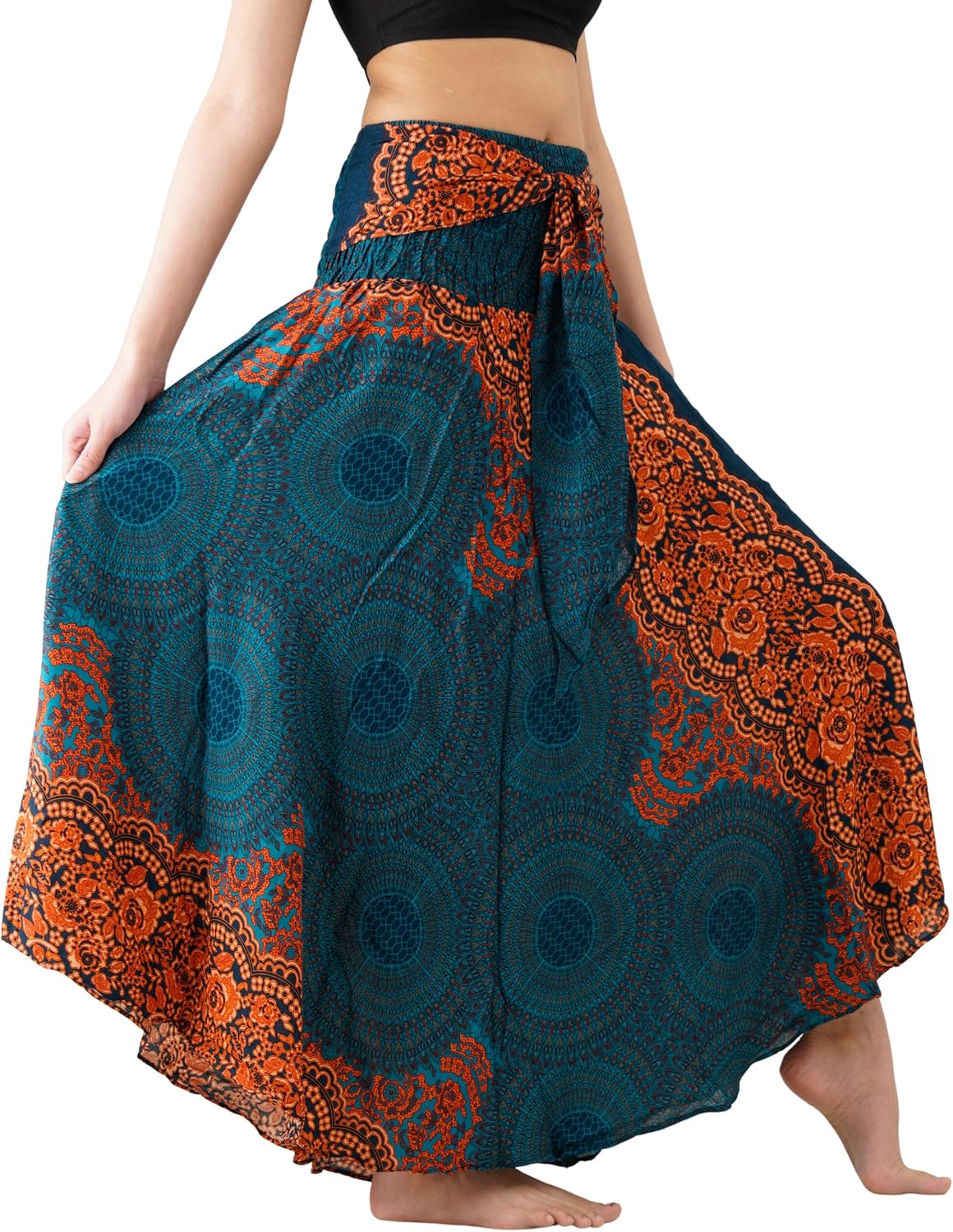 Long Skirts for Women Maxi Boho Skirt Floral Print Emerald Floral One Size