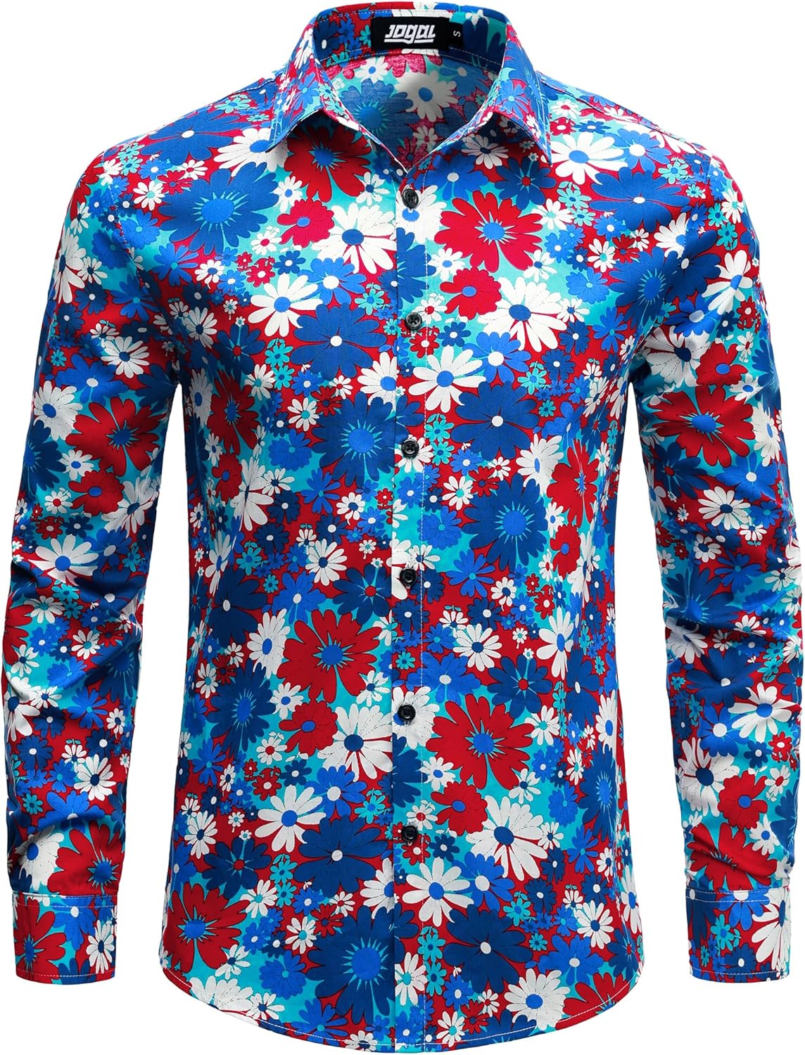 JOGAL Mens Regular fit Floral Dress Shirt Long Sleeve Printed Casual Button Down...