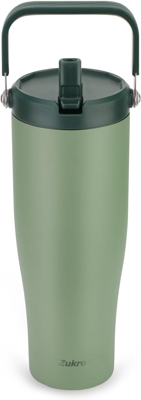 Zukro 50 OZ Tumbler With Handle and Simple Flip Straw |Leakproof Insulated Stain...