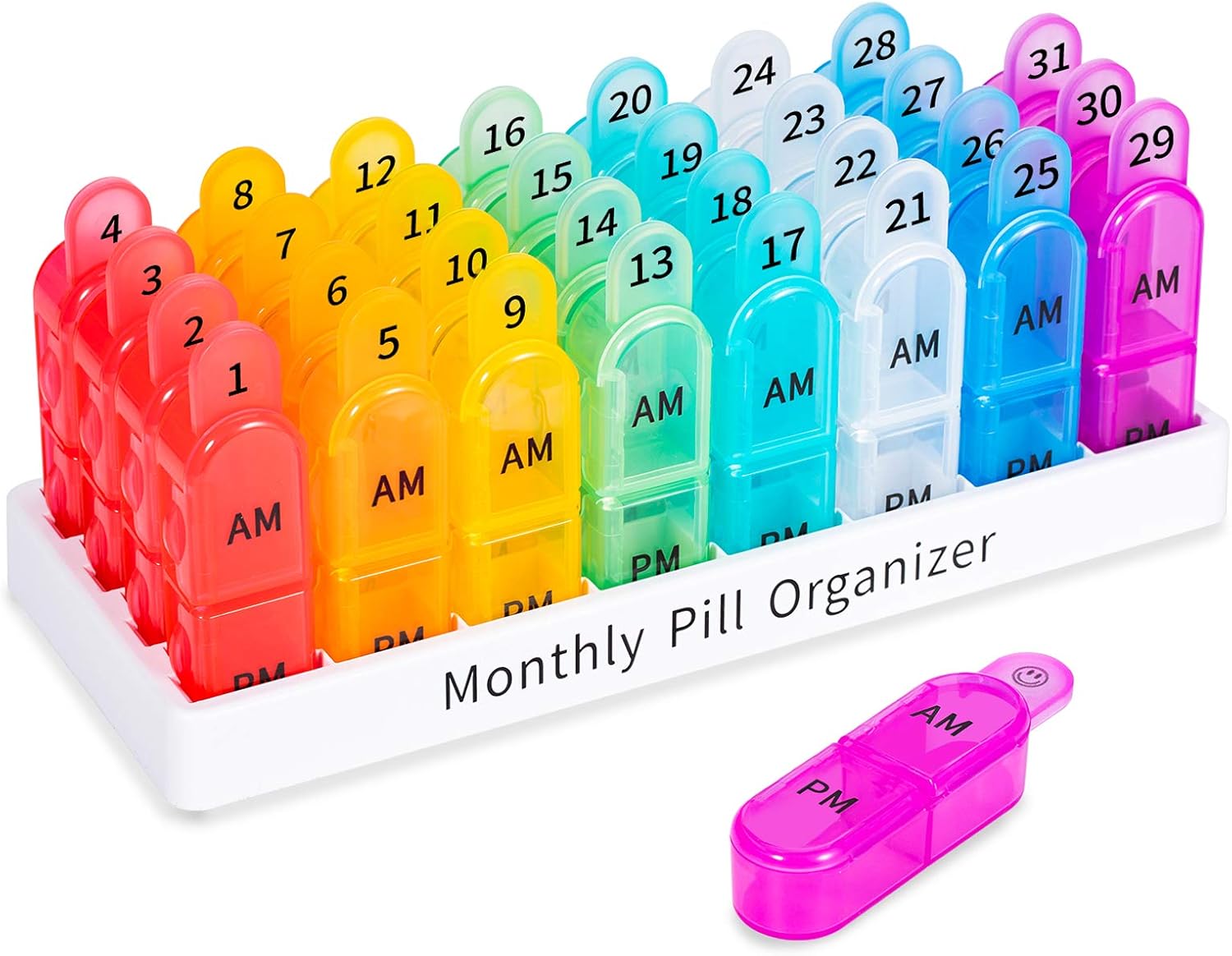 Daviky Monthly Pill Organizer 2 Times a Day, 30 Day Pill Box AM PM, One Month Pi...
