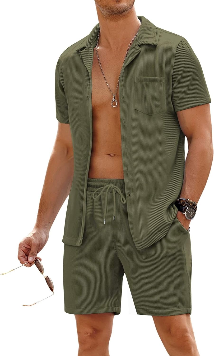 COOFANDY Men's Shirt Sets, Special 2 Pieces Short Sleeve Casual Button Down Hipp...