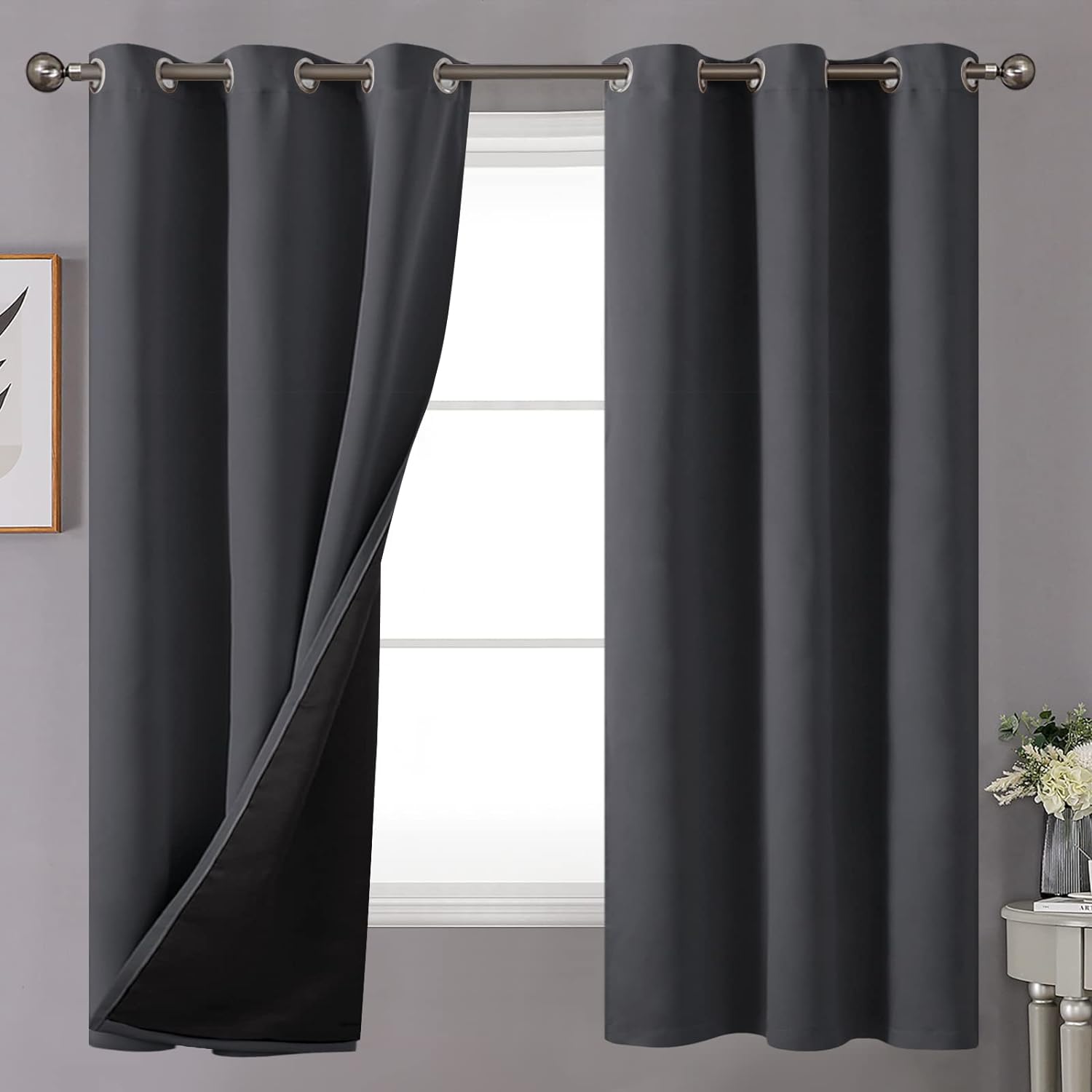 YoungsTex Dark Grey Insulated Blackout Curtains for Bedroom, Grommet Heavy Full...