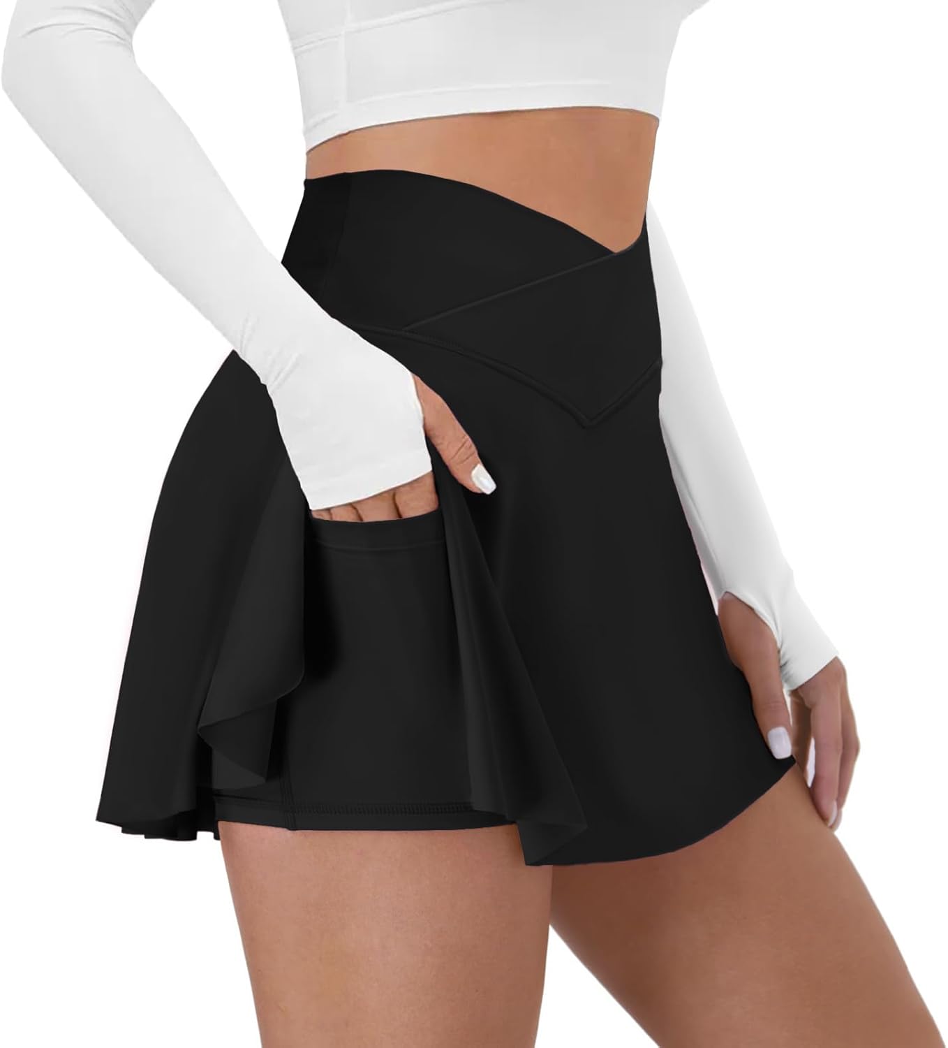 Tennis Skirt for Women with Pockets Shorts Crossover High Waisted Athletic Golf...