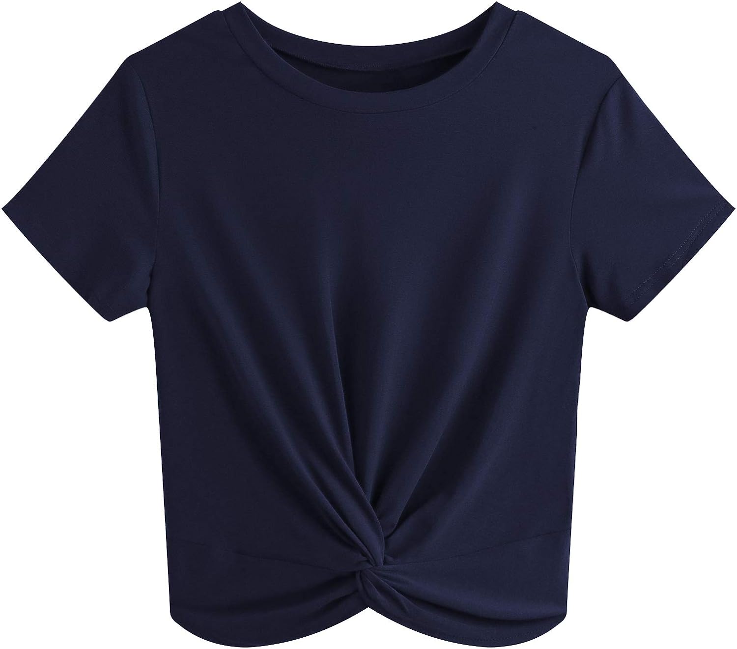 JINKESI Women's Summer Causal Short Sleeve Blouse Round Neck Crop Tops Twist Fro...