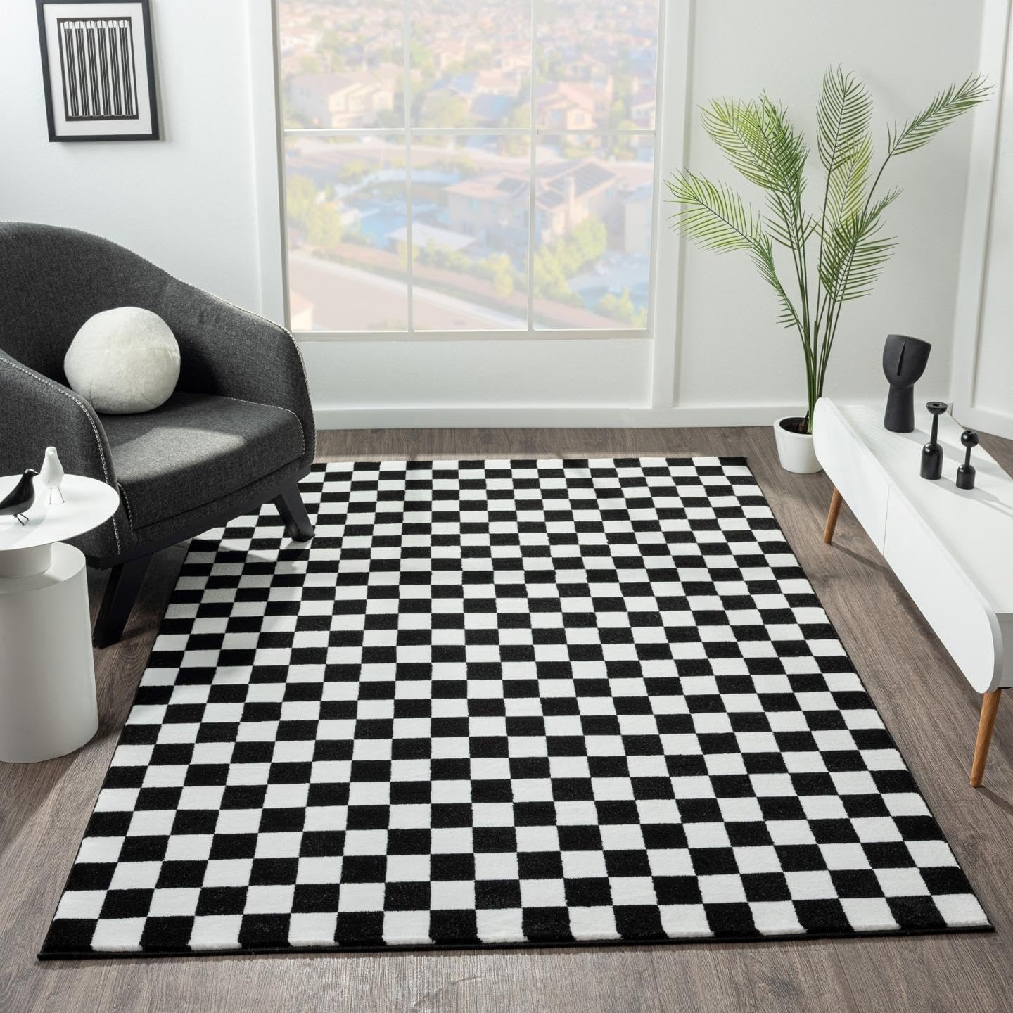Luxe Weavers Area Rug, Special 5x7 Geometric Checkered Rug, Innovative Black and...