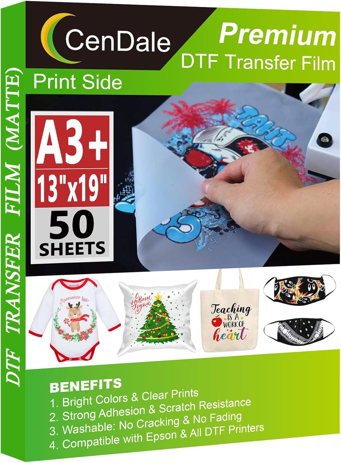 CenDale Premium DTF Transfer Film 13"x19" - A3 Plus 50 Sheets Double-Sided Matte...