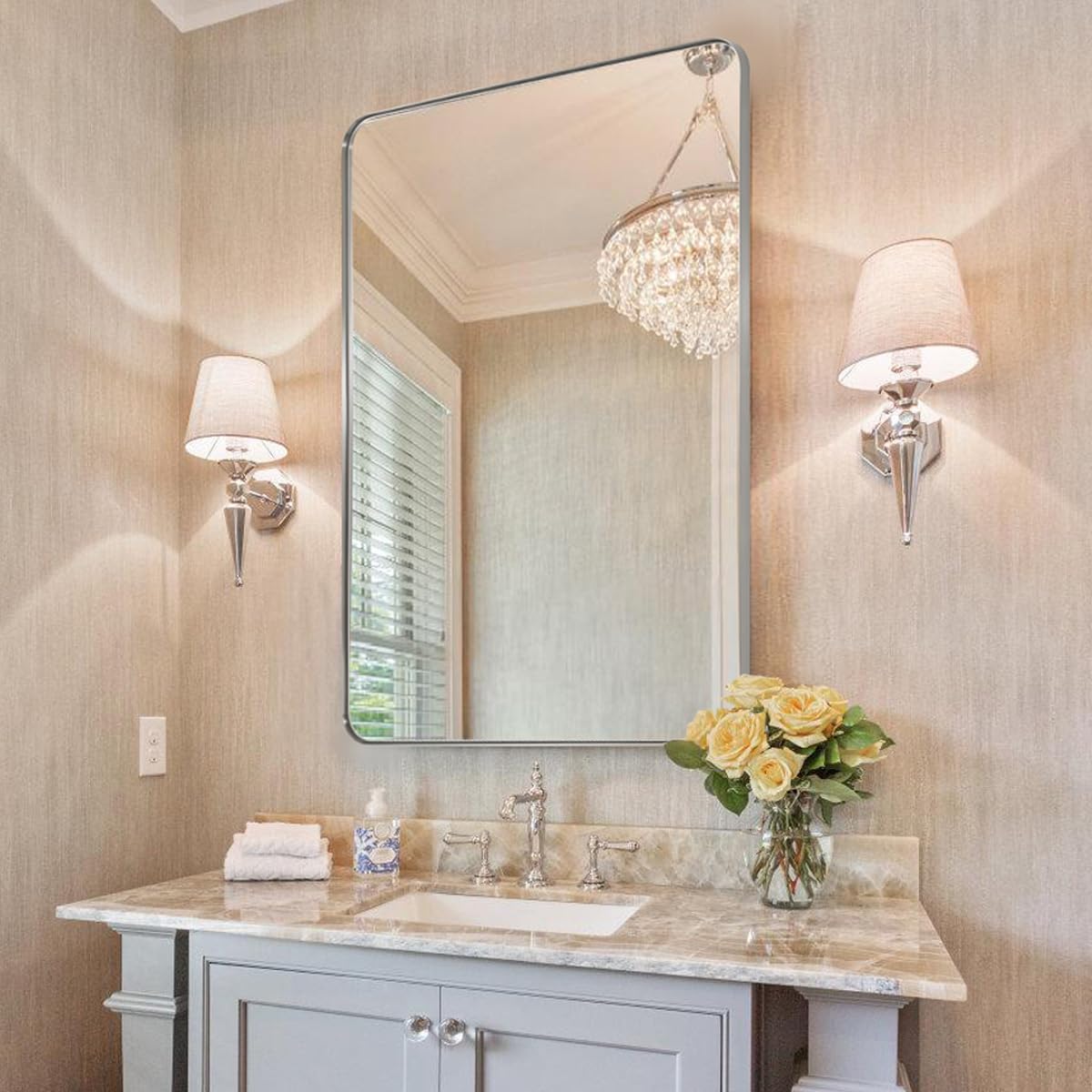 ANDY STAR Brushed Nickel Mirror for Wall, 20”x28” Silver Rectangle Bathroom Mirr...