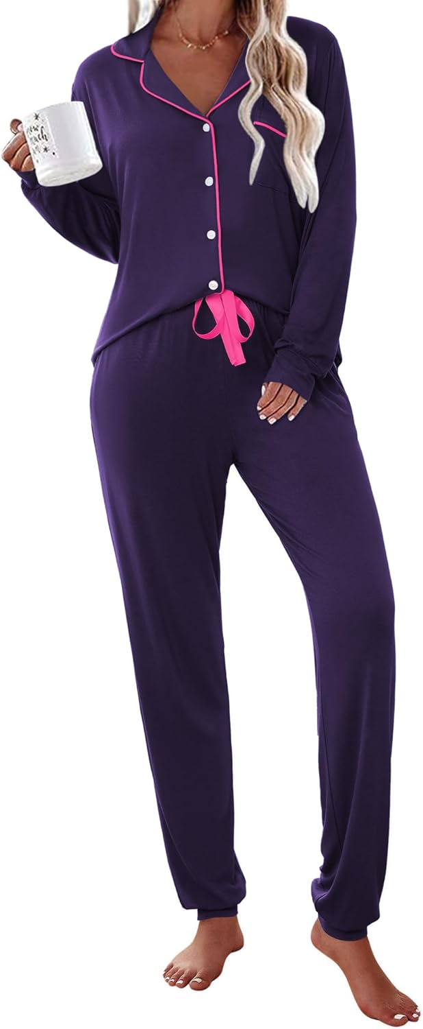 Ekouaer Pajamas Set, Special Sleepwear for Women with Long Sleeve Button Down, C...