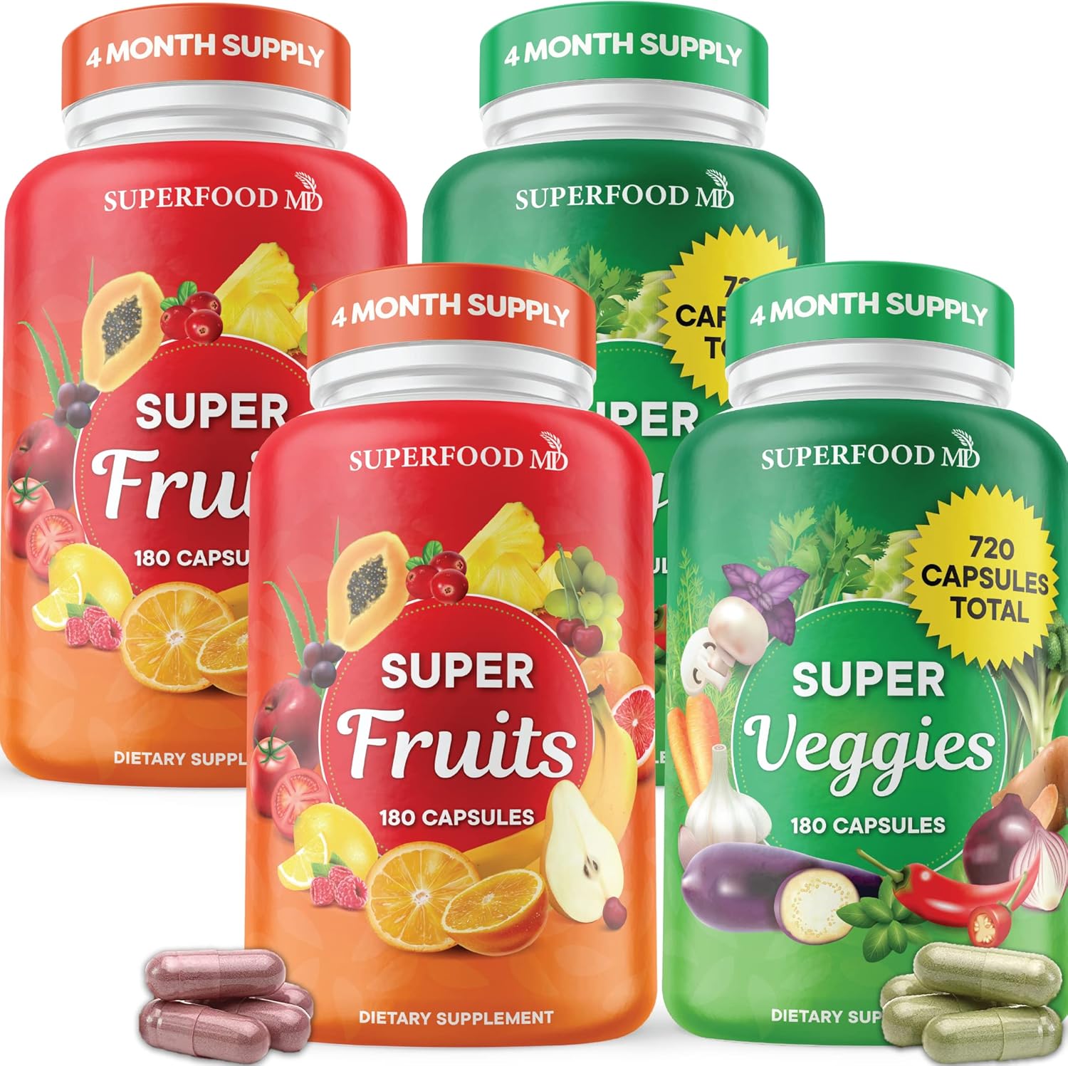 Superfood Fruit and Veggie Supplement - Fruit and Veggie Capsules 100% Whole Sup...