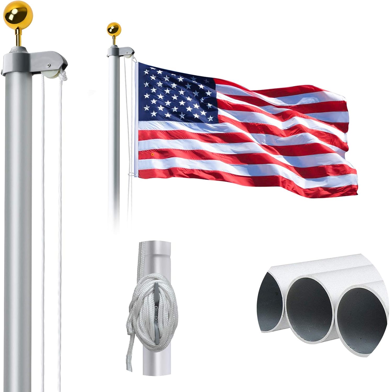 Sectional Flag Pole Kit, Special Extra Thick Heavy Duty Aluminum Outdoor Flagpol...