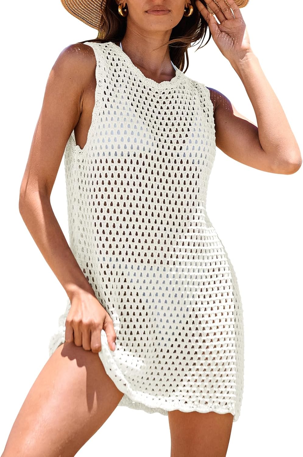 ANRABESS Womens Swimsuit Cover Up Sleeveless Knit 2024 Summer Outfits Swimwear B...