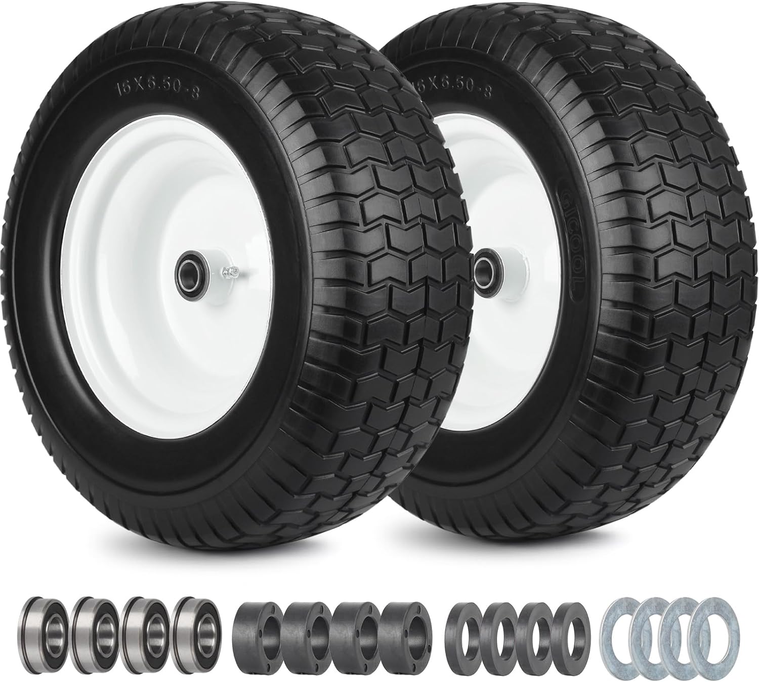 16x6.50-8 Flat Free Riding Lawn Mower Tire and Wheel, 2 Pcs 16x6.5-8nhs Garden T...
