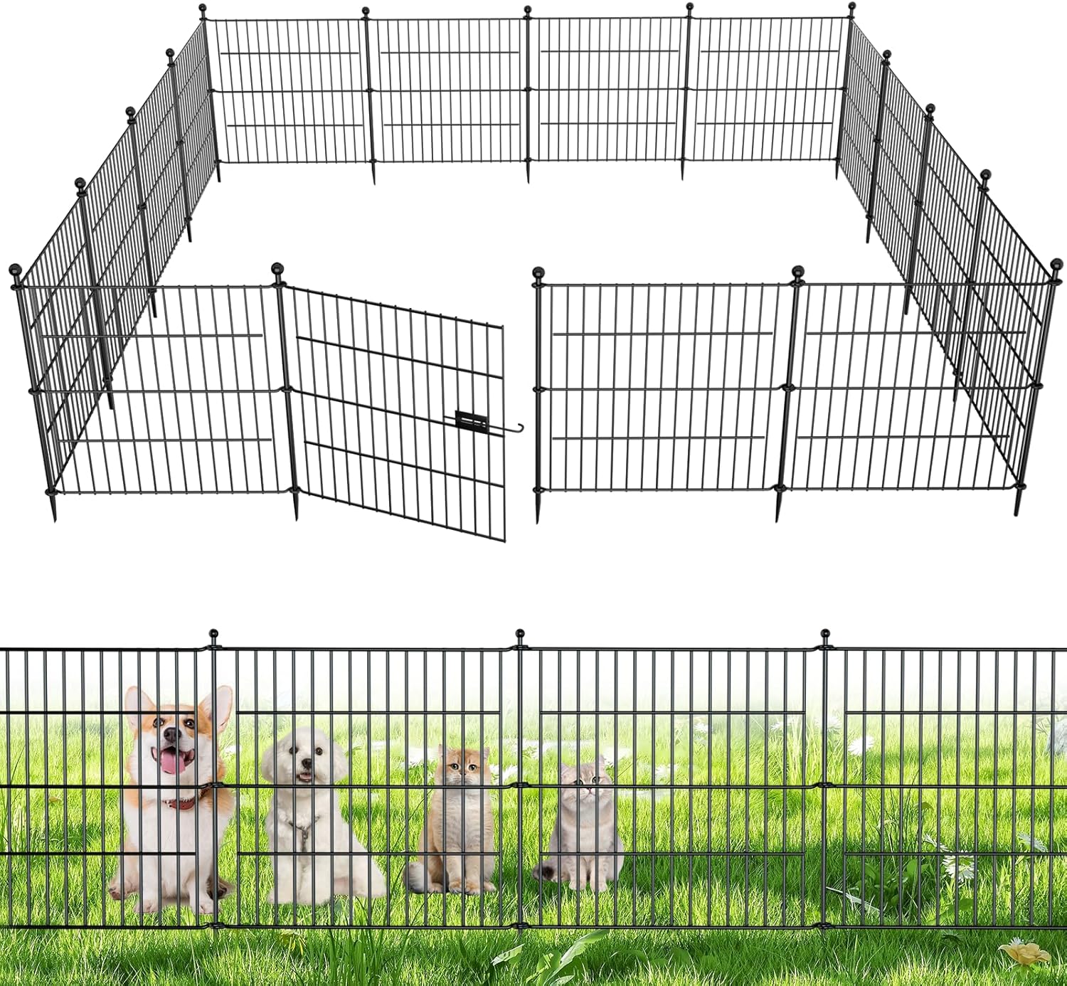 10 Panels No Dig Decorative Outdoor Garden Fence with Gate for Yard, 24 in(H) X...