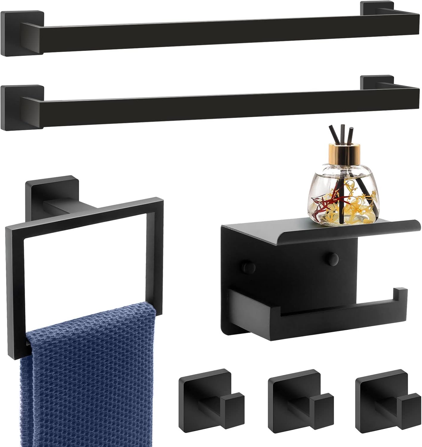 7 Piece Bathroom Hardware Set Black Towel Bar Set Matte Black Bathroom Hardware...