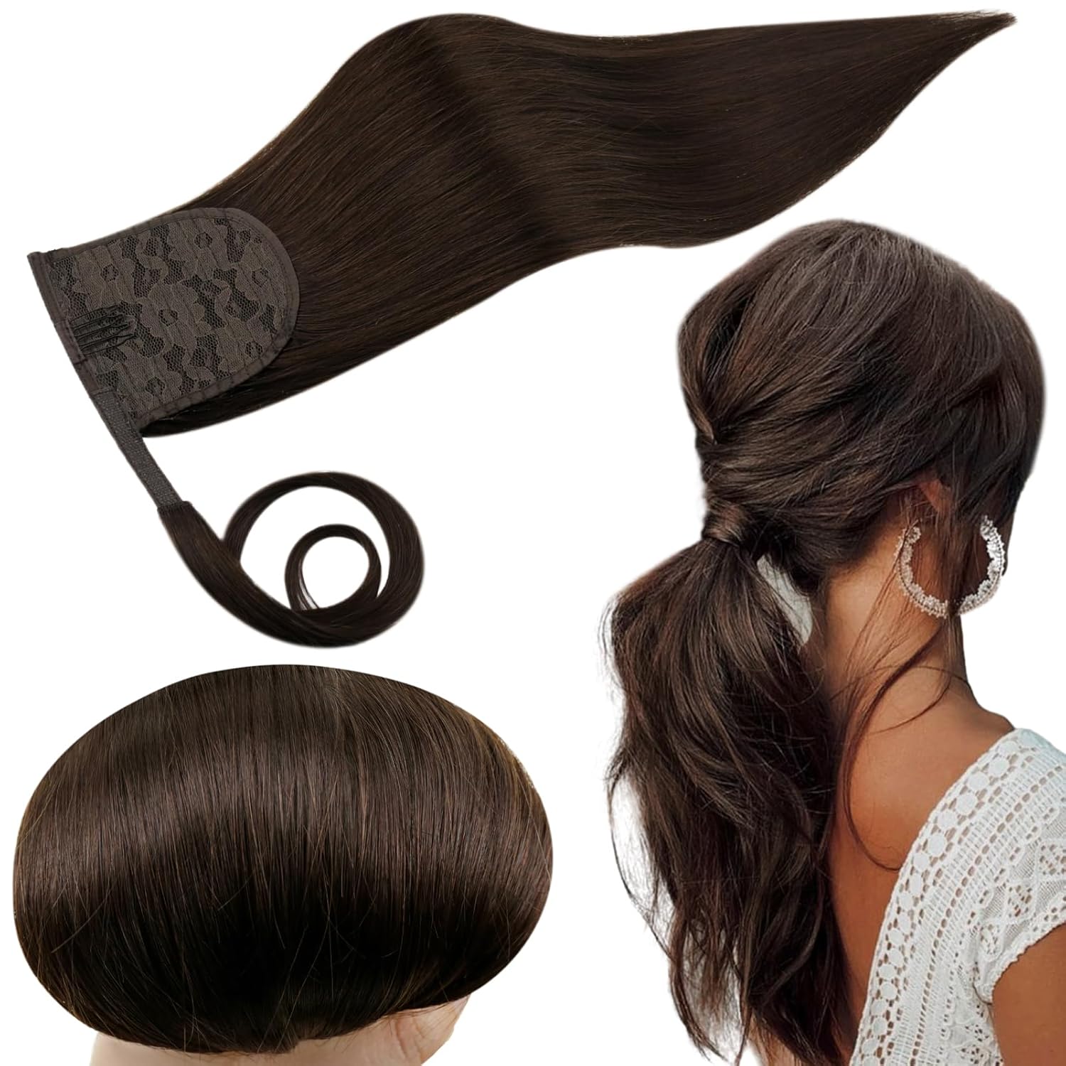 RUNATURE Brown Ponytail Extension, Special 20 Inch 80g Ponytail Hair Extensions,...