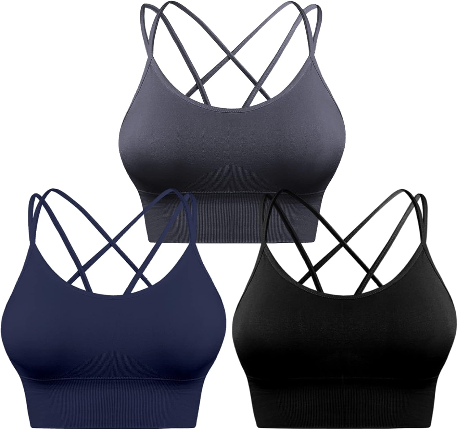 Sykooria 3 Pack Strappy Sports Bra for Women Sexy Crisscross for Yoga Running At...
