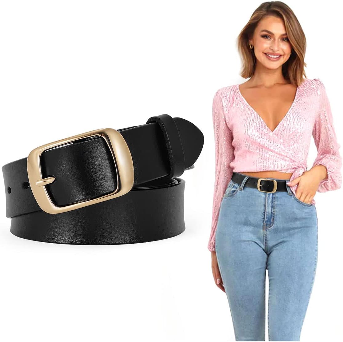 SUOSDEY Fashion Womens Leather Belt, Soft Leather Waist Belt with Pin Buckle for...