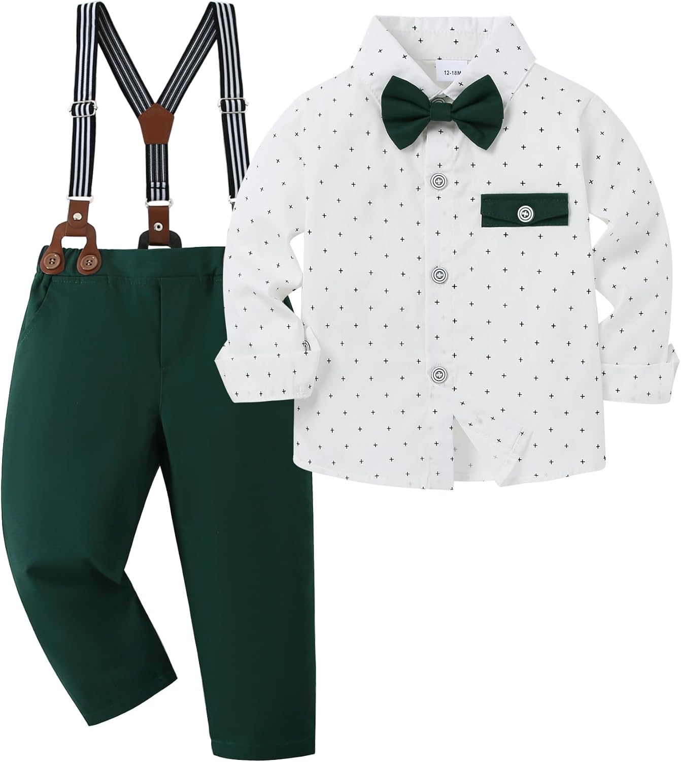 DISAUR Baby Boy Clothes Suits Toddler Dress Shirt With Bowtie Suspender Pants Ou...