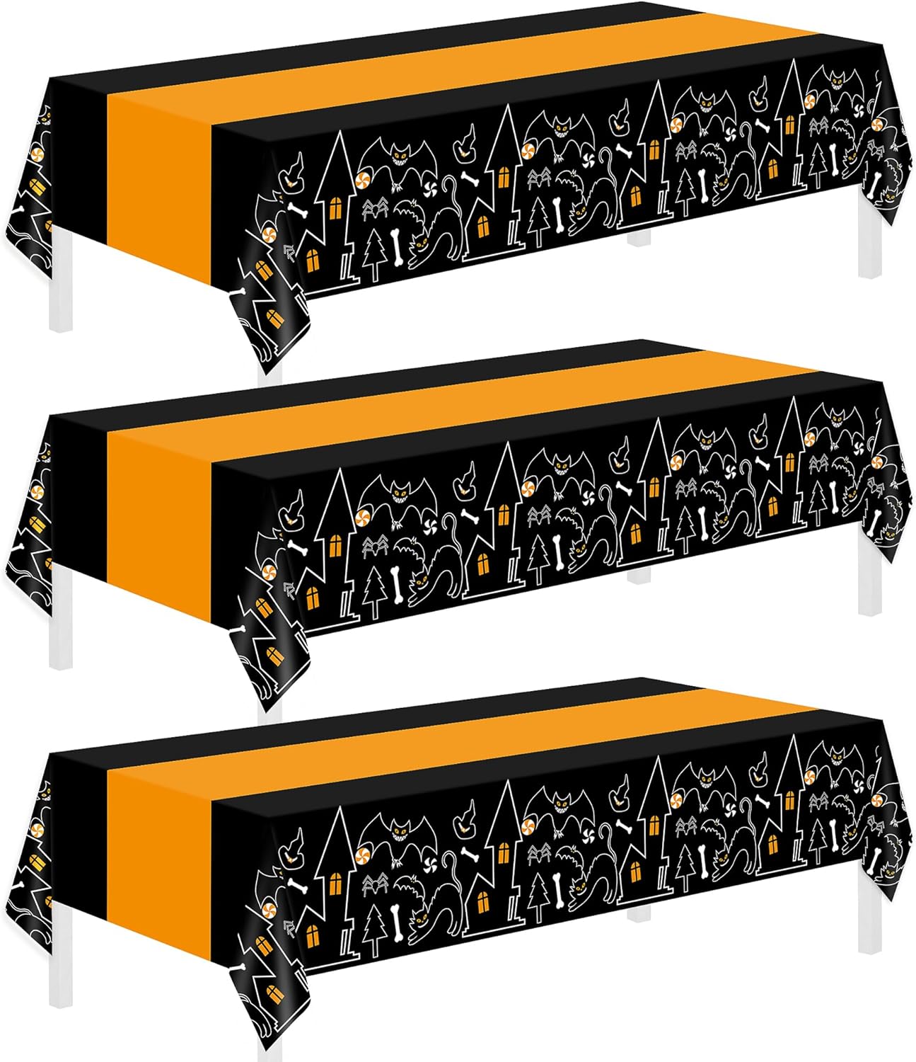 Halloween Tablecloth for Spooky Celebrations, Special 3 Pack Disposable Plastic...