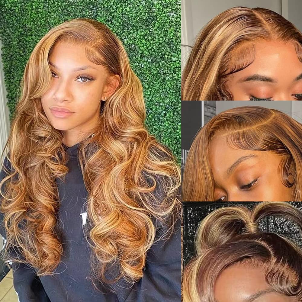 Highlight Ombre Lace Front Wigs Human Hair Pre Plucked with Baby Hair 13x4 Body...