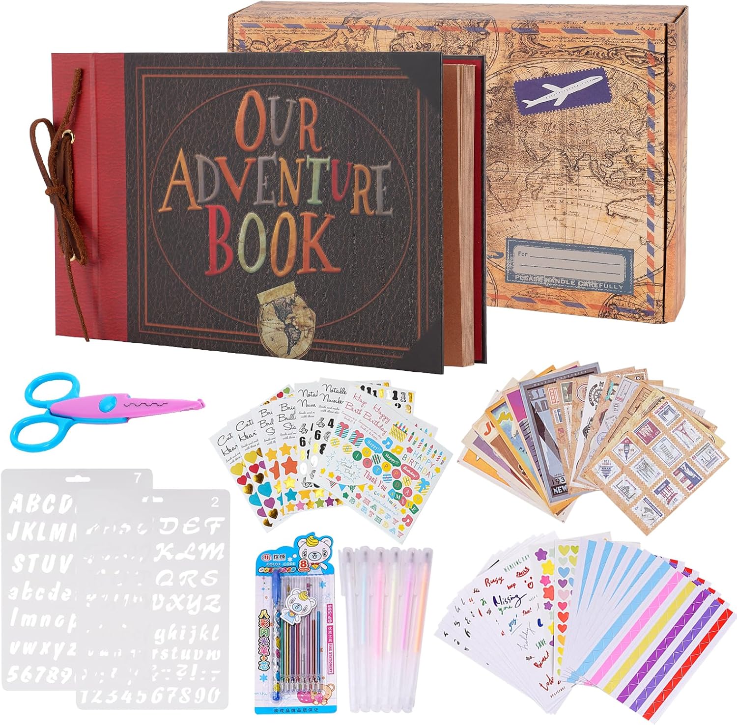 Our Adventure Book Scrapbook with Embossed Words Hard Cover Travel Photo Album,...