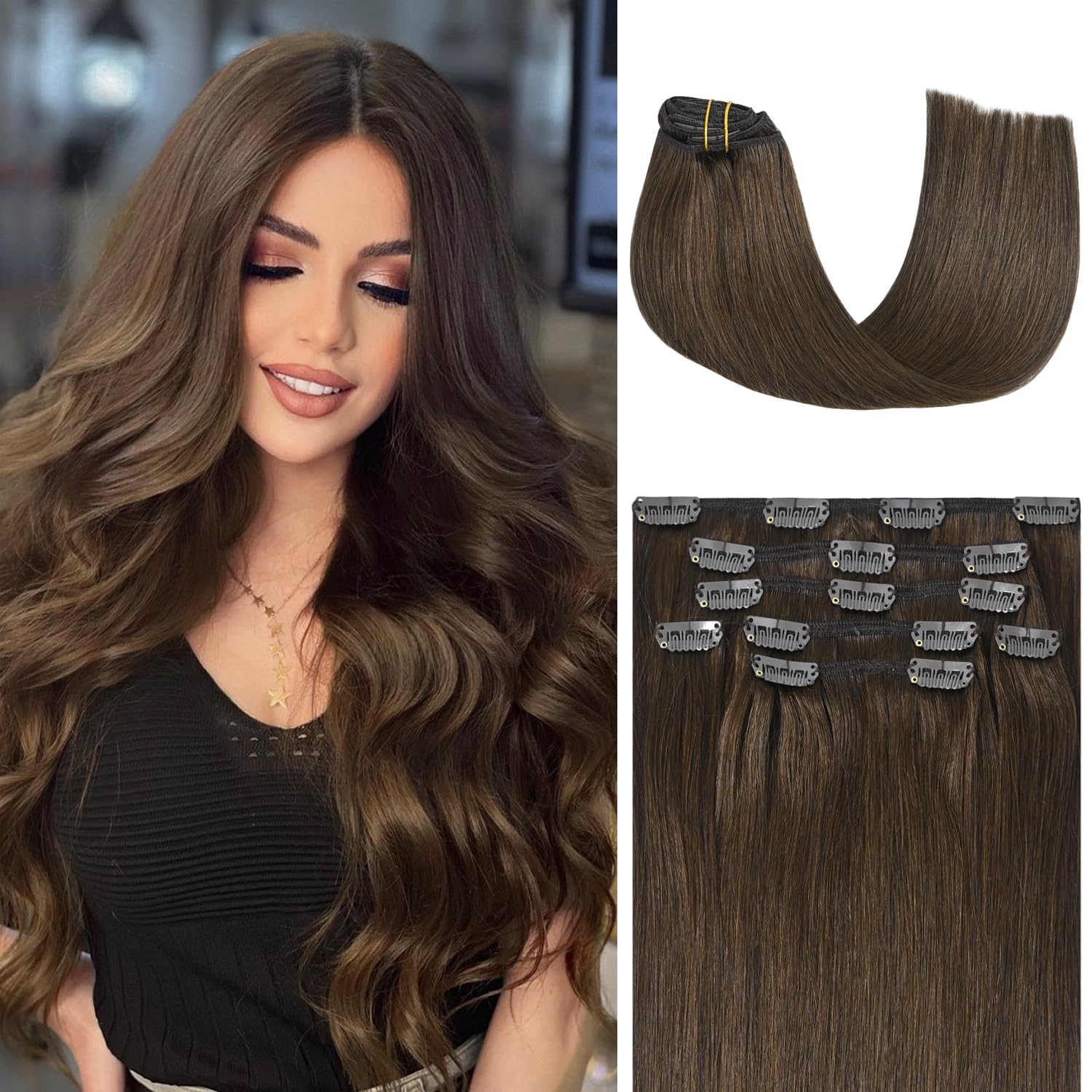 Honsoo Brown Hair Extensions, Special Real Human Hair Clip In Extensions, Innova...
