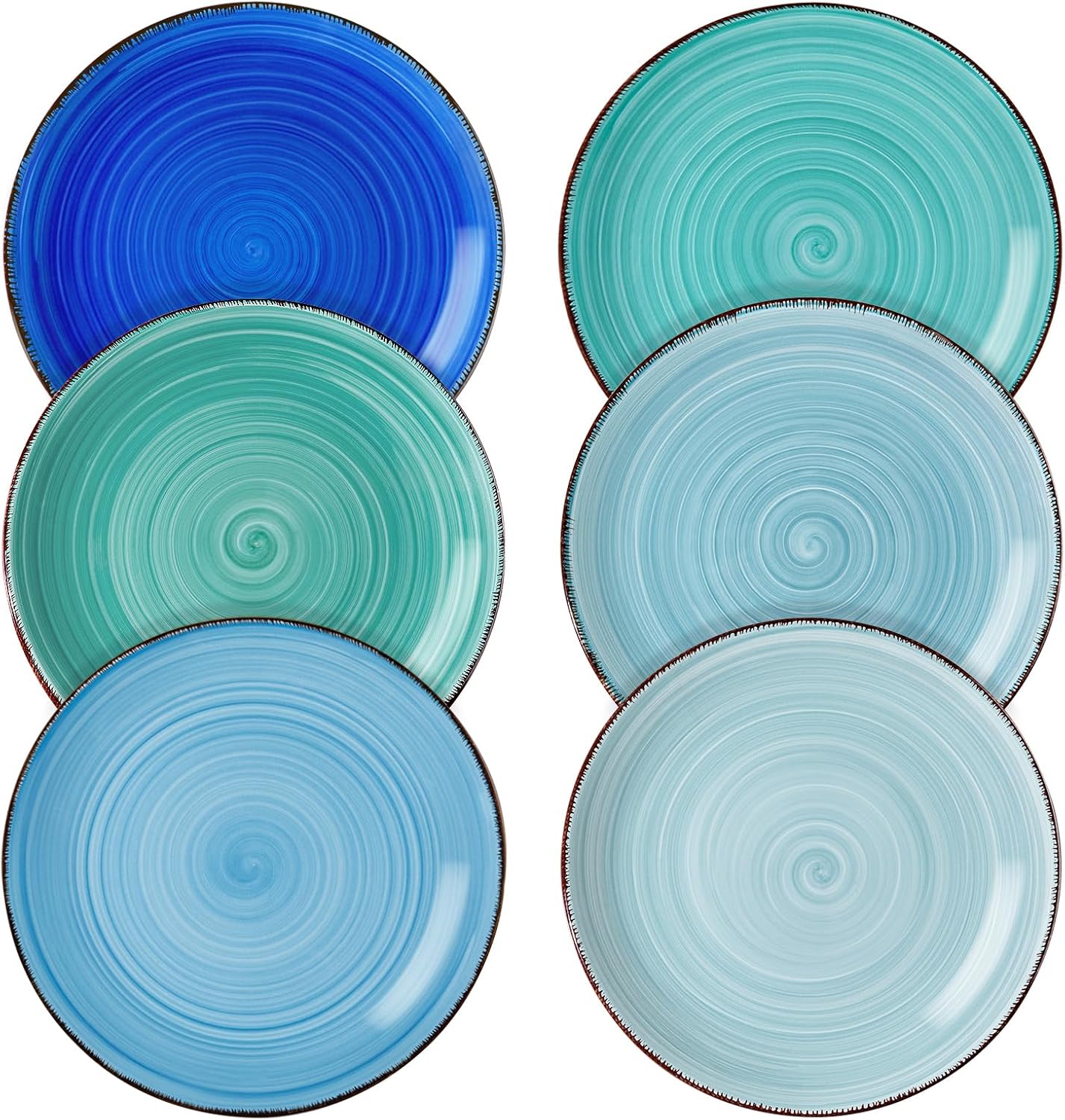 vancasso Bonita Blue Dessert Plate Set of 6, Handpainted Side Plate in Rustic Lo...