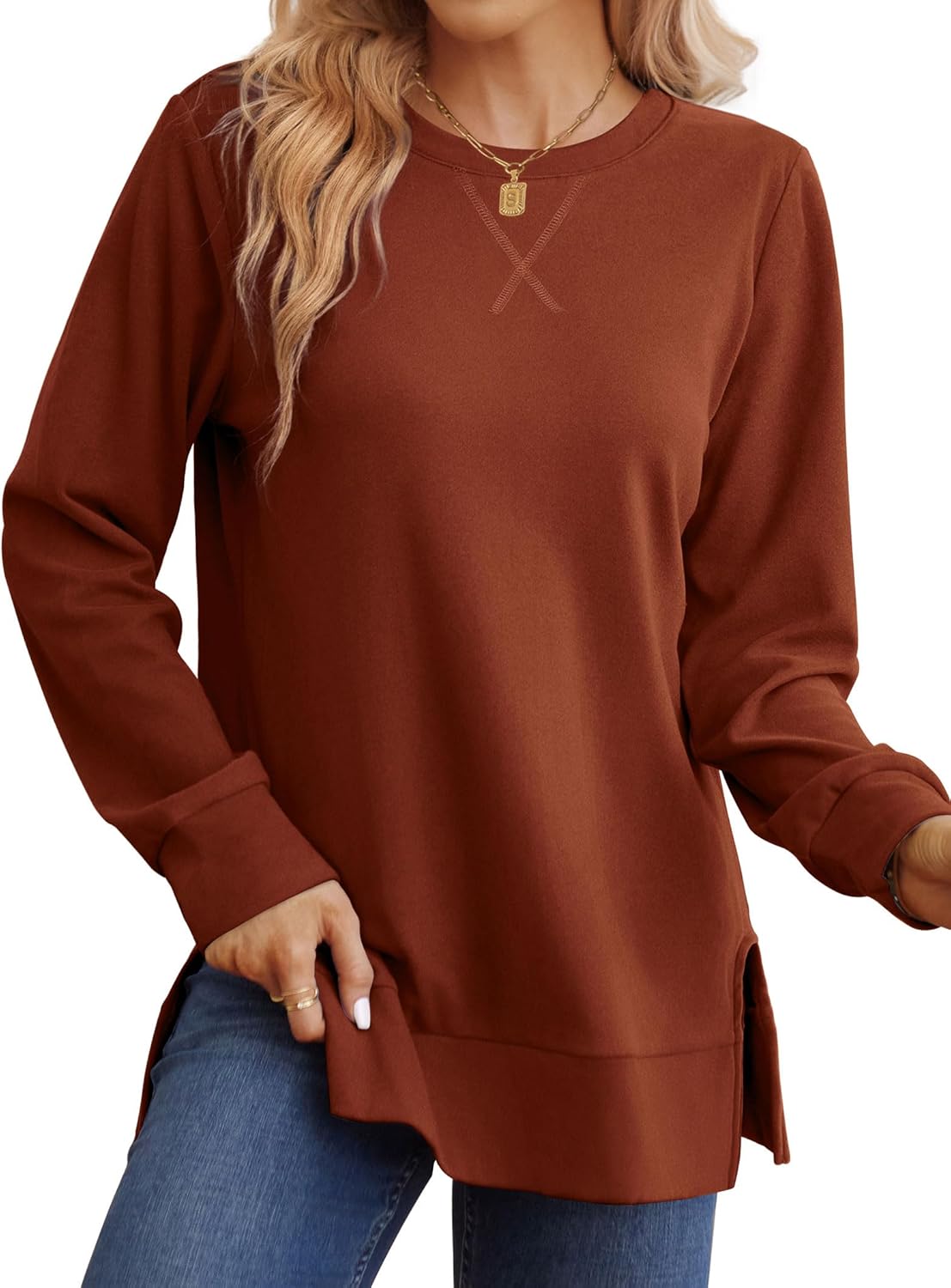 Saloogoe Sweatshirt for Women, Special Side Split Fall Fashion 2023, Trending Lo...