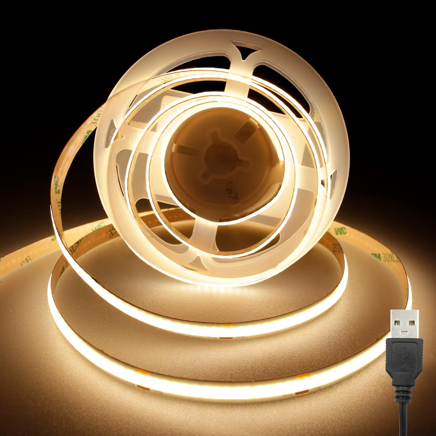 TTWAY USB COB LED Strips 2M, 5V LED Strip Lights with 320LEDs/M, CRI 90+, 8mm Wi...