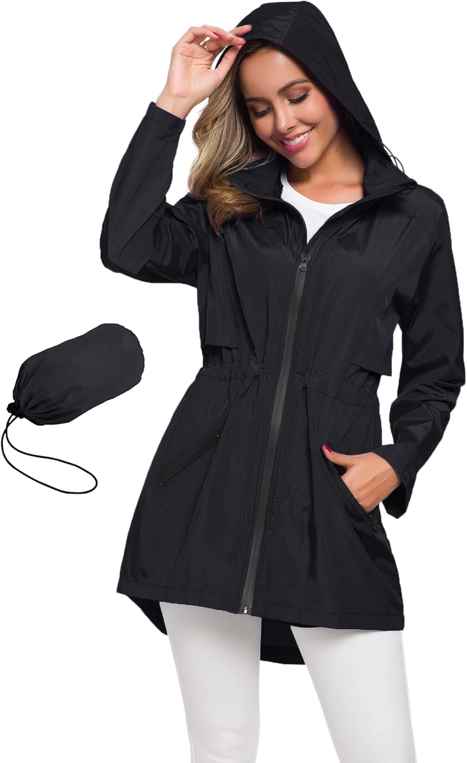 Avoogue Women's Long Raincoat with Hood Outdoor Lightweight Windbreaker Rain Jac...