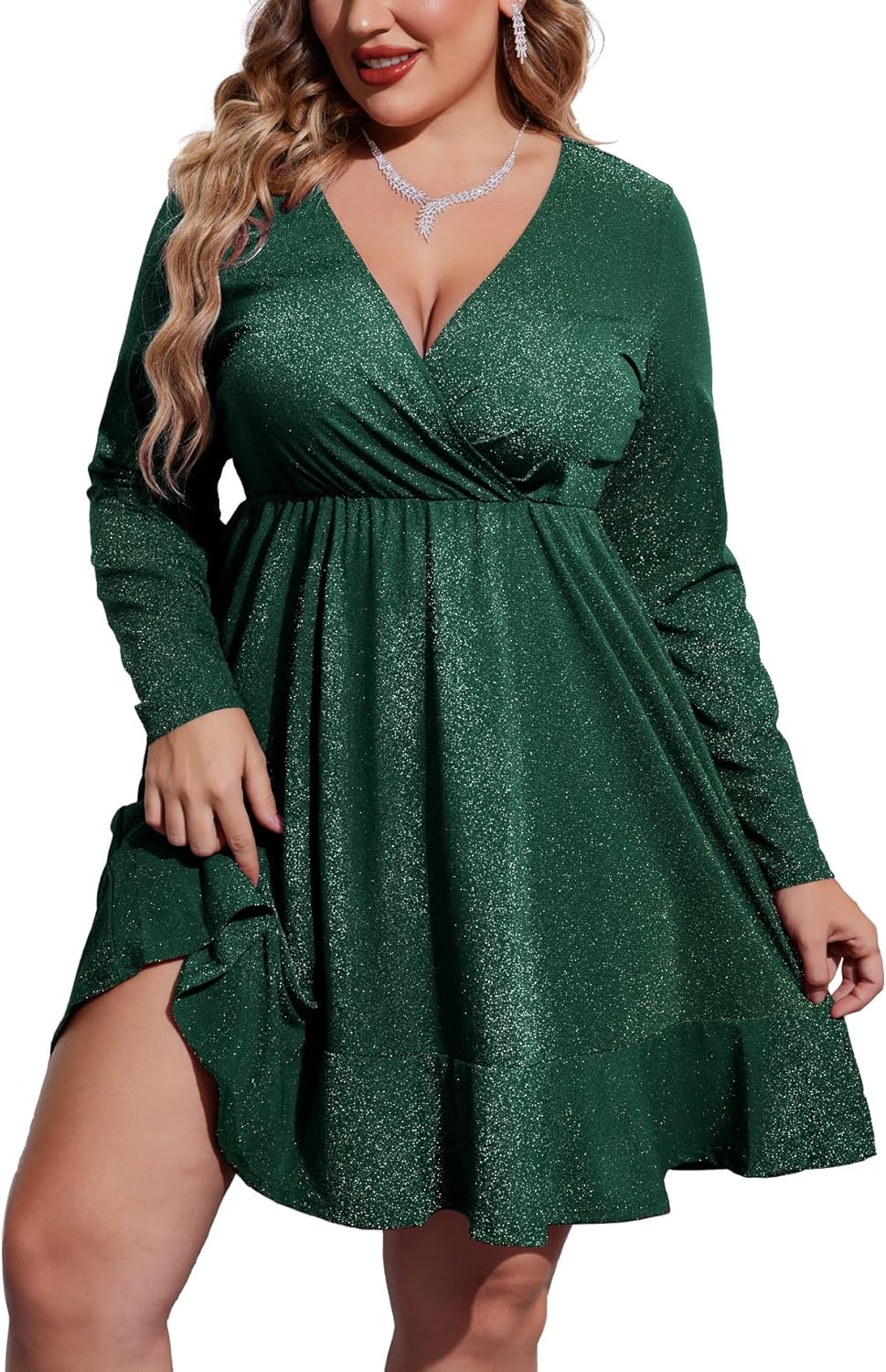 Special IN'VOLAND Plus Size Womens Dress, High-Quality Glitter Dress with V Neck...