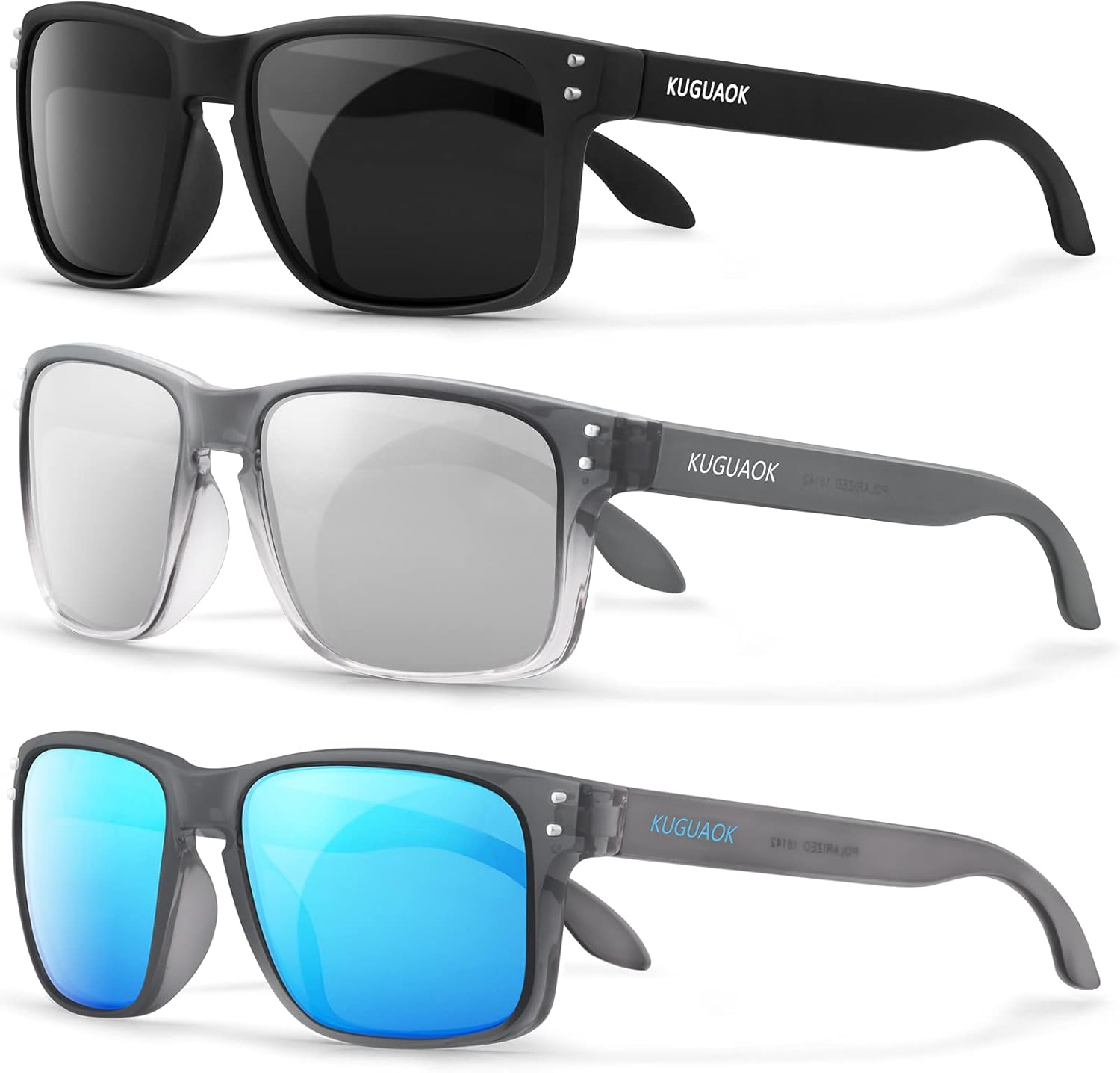 KUGUAOK Polarized Square Sunglasses For Men and Women Matte Finish Sun Glasses U...