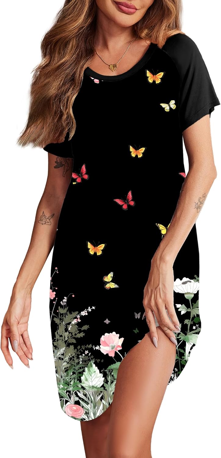 Ekouaer Women's Nightgown, Special Short Sleeve Night Dress, Innovative Printed...