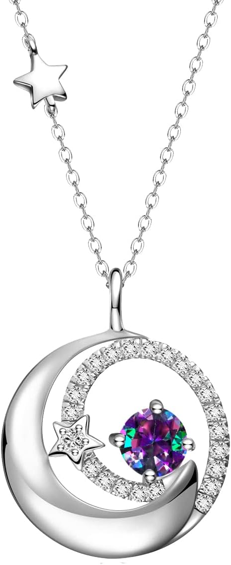 FANCIME Birthstone Necklace, Special Fine Jewelry with 925 Sterling Silver Moon...
