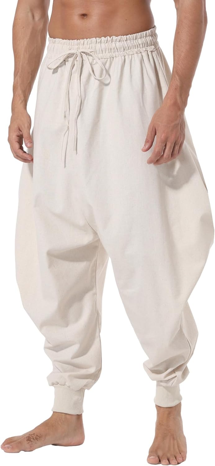 AITFINEISM Men's Drawstring Aladdin Hippie Harem Pants Loose Drop Crotch Trouser...