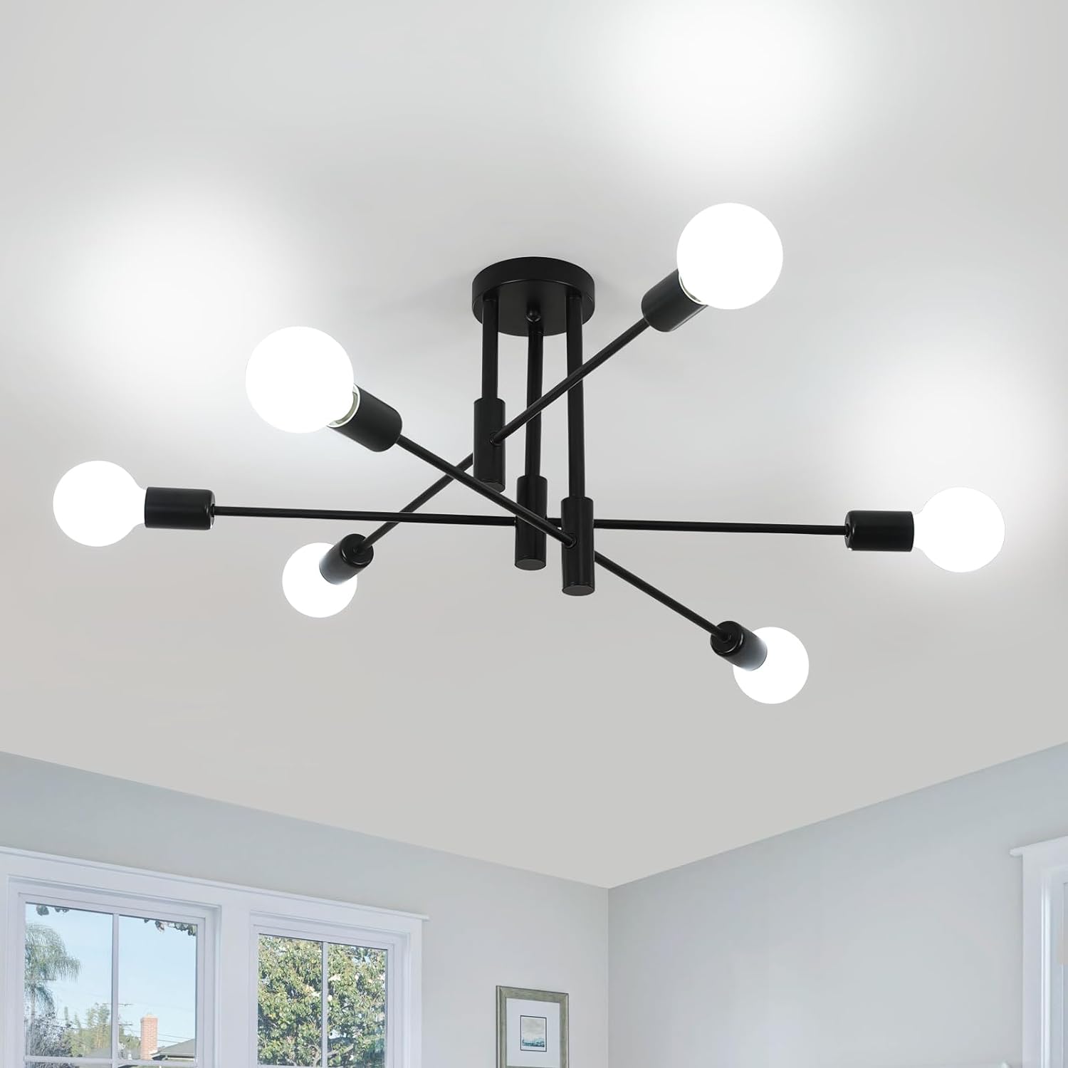 Comely Modern Sputnik Chandelier Ceiling Light, 6-Lights Semi Flush Mount Ceilin...
